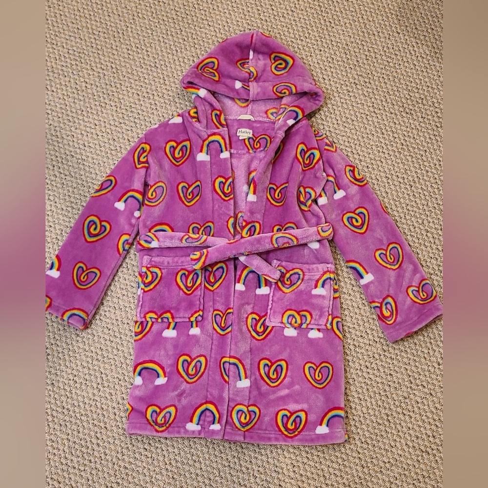 Hatley Pink Kids Robe with Heart and Rainbow Pattern